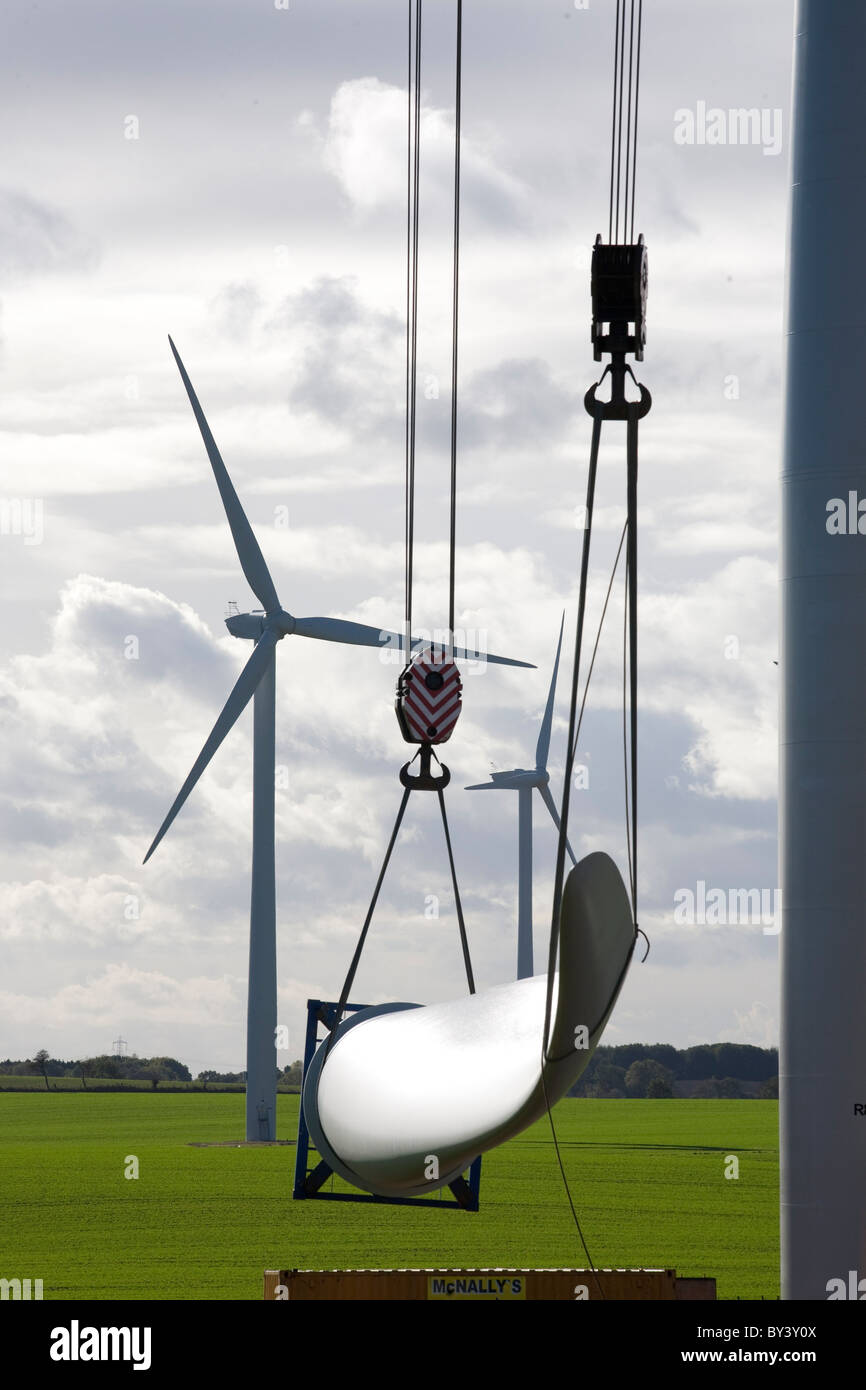 Construction of Wind Turbine Farm at Butterwick Moor Durham UK Stock Photo