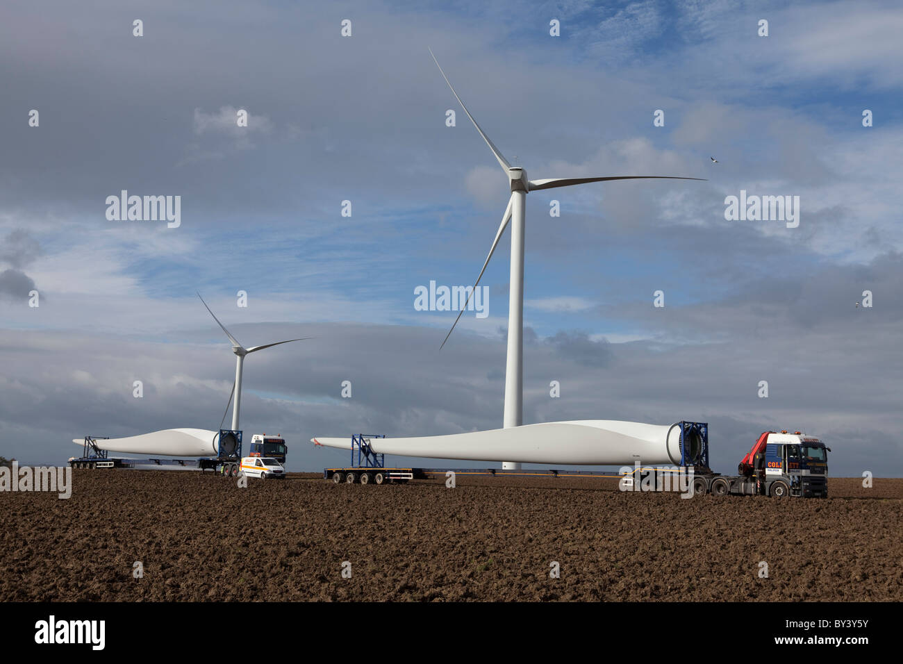 Construction of Wind Turbine Farm at Butterwick Moor Durham UK Stock Photo
