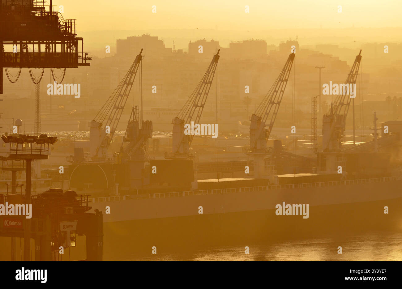 In the port of Casablanca, Morocco, Sunrise, ship cranes, Im Hafen von Casablanca Marokko, Sonnenaufgang, Schiffskräne, Stock Photo