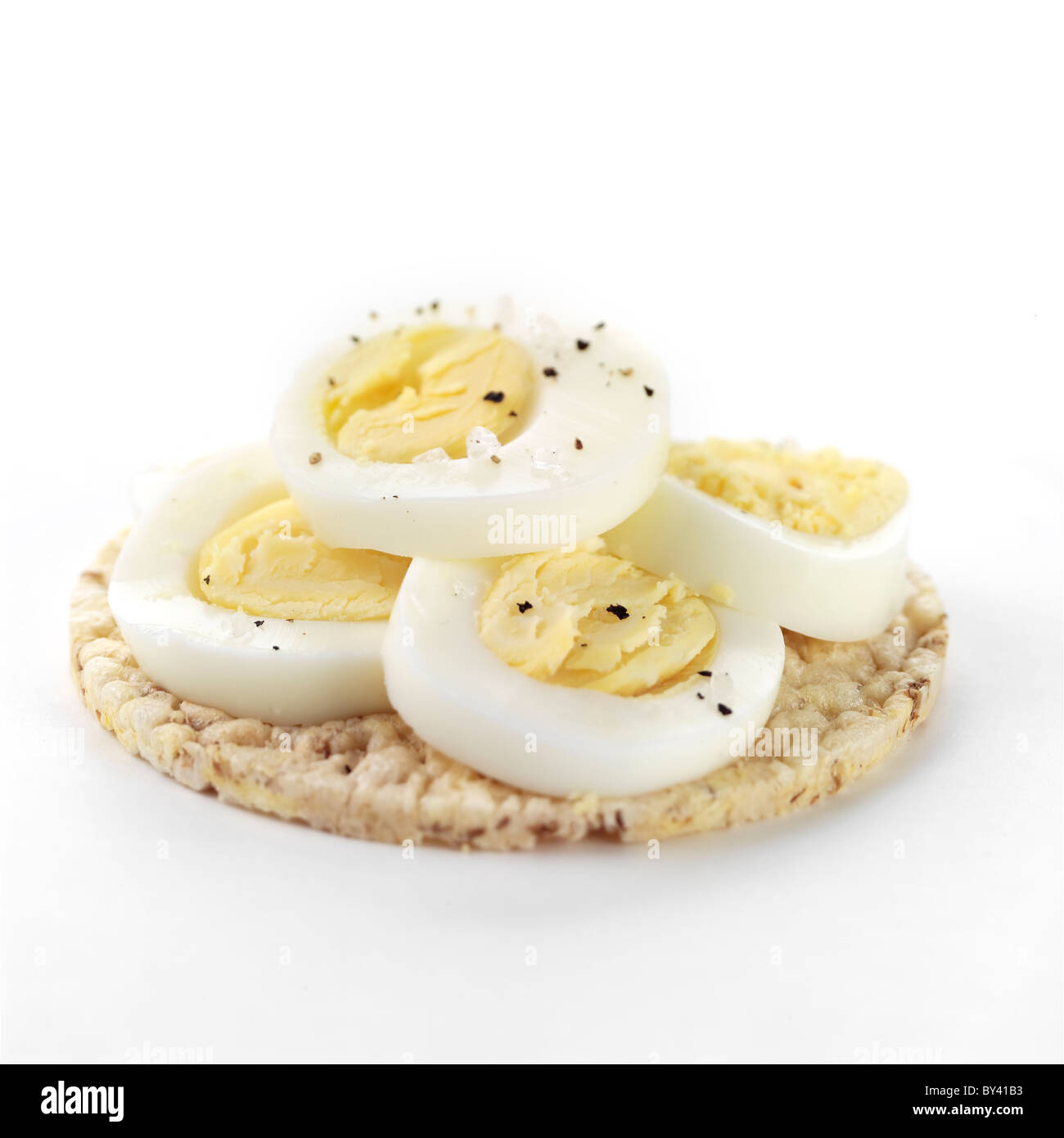 Boiled eggs on rice crackers Stock Photo Alamy