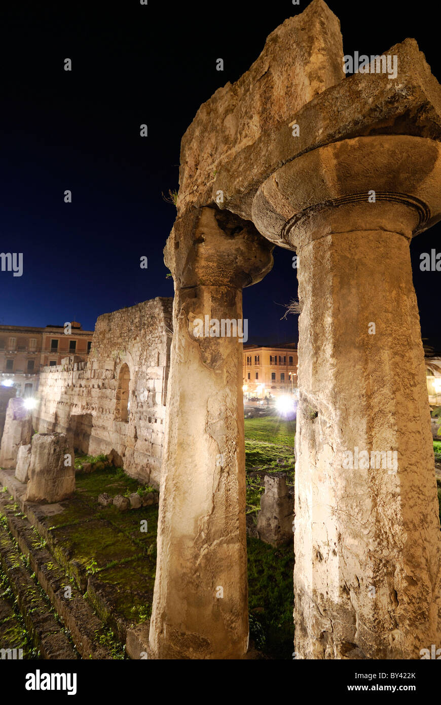 Siracusa. Sicily. Italy. Isola di Ortigia. Temple of Apollo. Tempio di Apollo. Stock Photo