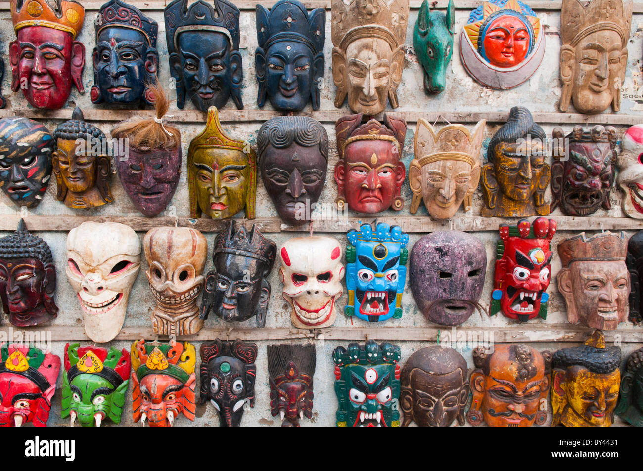 souvenir masks for sale in Durbar Square in Kathmandu, Nepal Stock