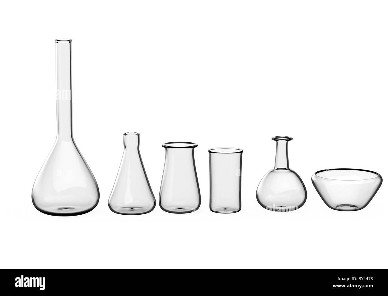 Chemistry glass flasks on white Stock Photo Alamy