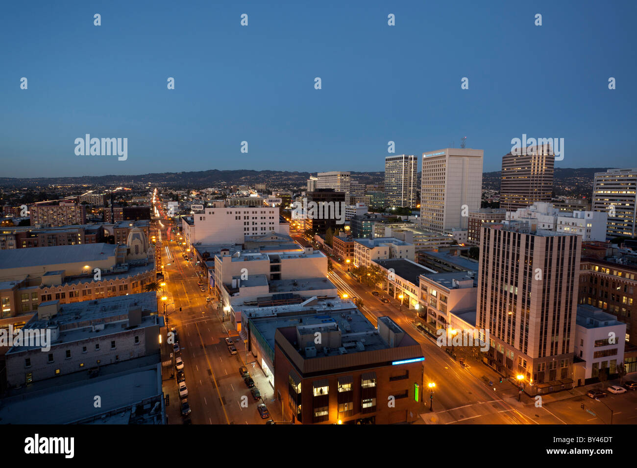 Downtown Oakland at Night (seen from above Stock Photo Alamy