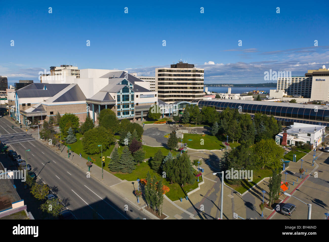 Alaska Center for the Performing Arts and a park in downtown Anchorage ...