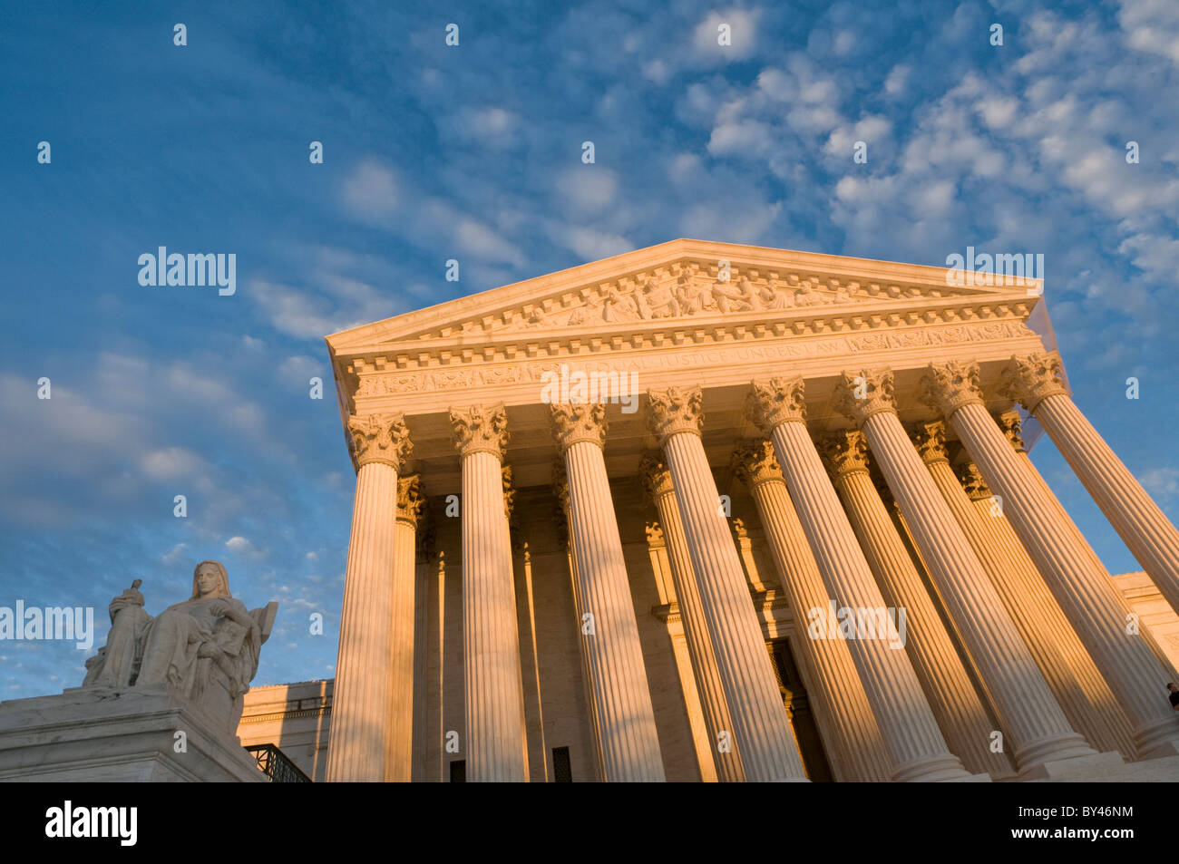 The front of the US Supreme Court in Washington DC. Stock Photo