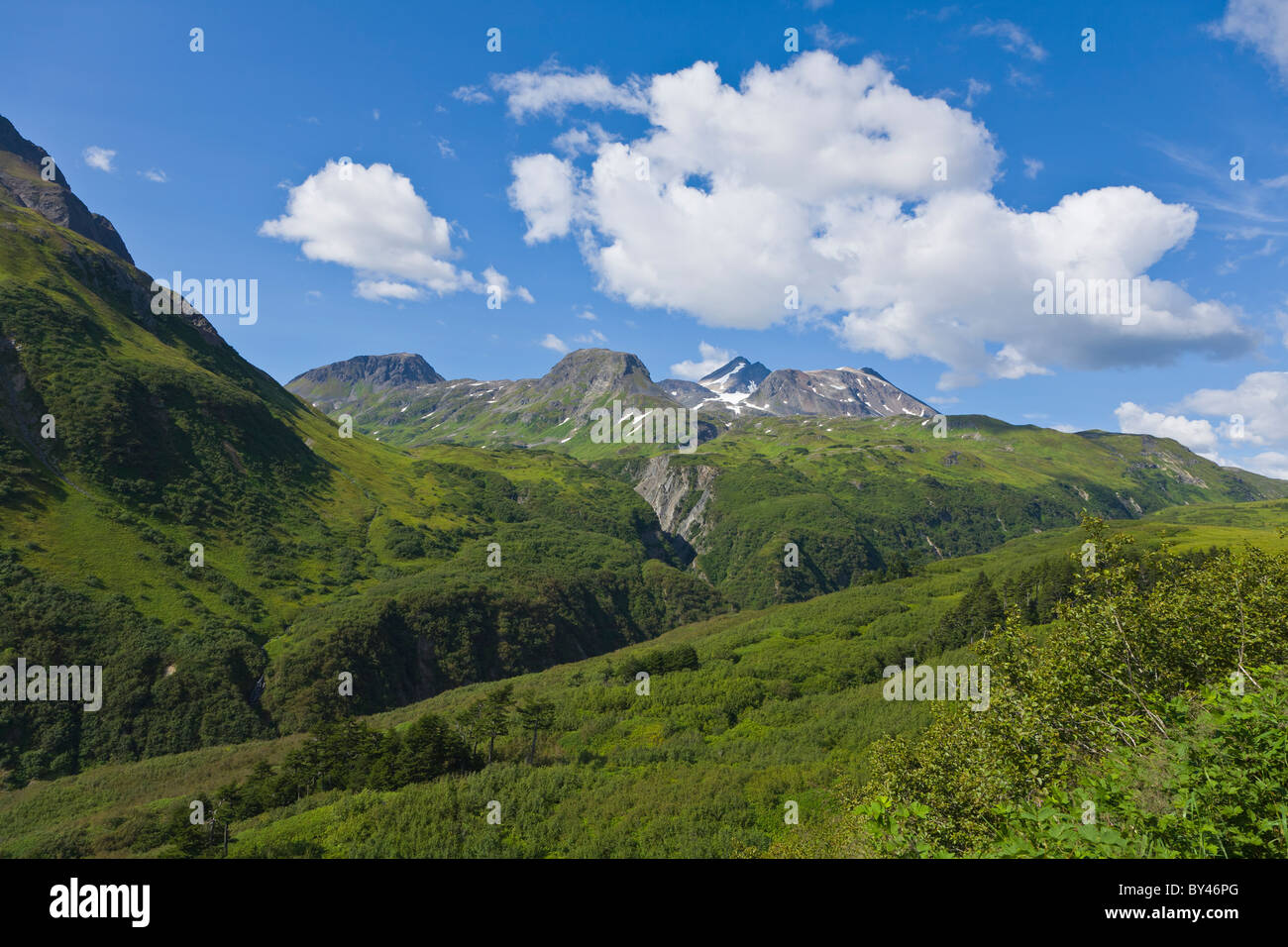 Rocky rugged Kenai Mountains on the Kenai Peninsula near Seward Alaska Stock Photo