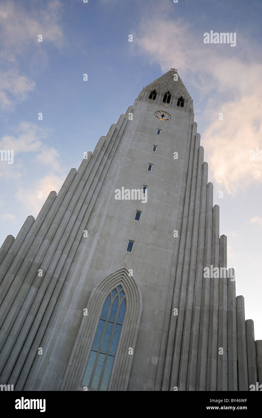 The tower of the Hallgrimskirkja Cathedral in Reykjavik, Iceland Stock Photo