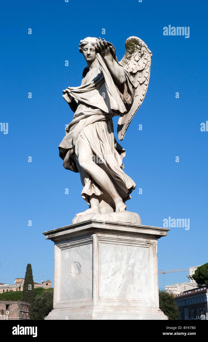 Bernini Angel marble statue sculpture in St Angel bridge Rome Italy
