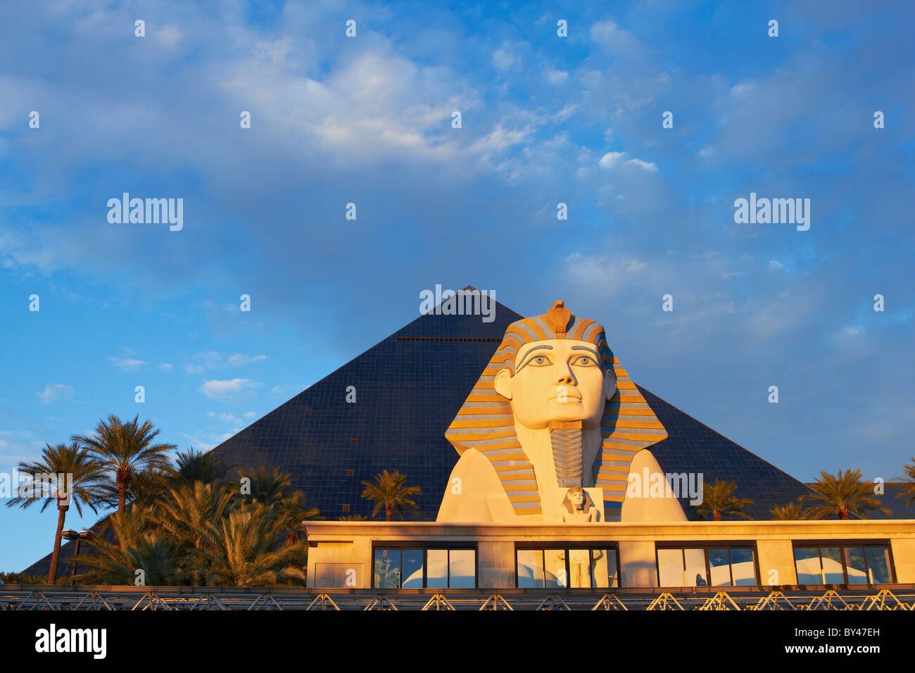 Luxor hotel casino - Pyramid and sphinx morning sunrise scene - Las Vegas Stock Photo