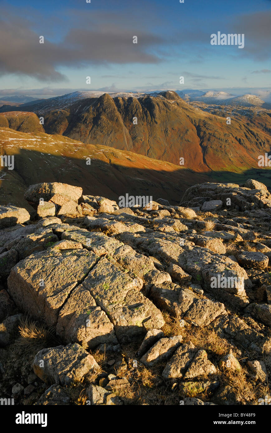 View towards the Langdale Pikes from Crinkle Crags in the English Lake District Stock Photo