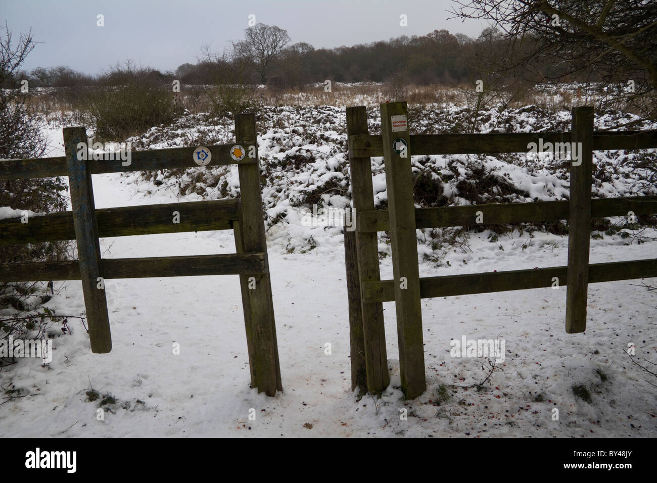 Stile in winter Totteridge London UK Stock Photo