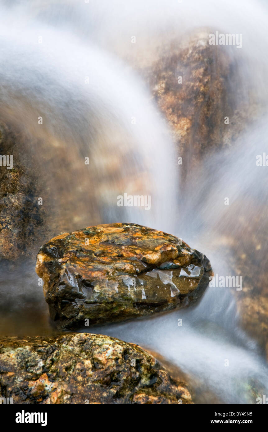 Beautiful Welsh Rocks in Tumbling Waterfall in Cym Idwal, Snowdonia National Park, North Wales, UK Stock Photo