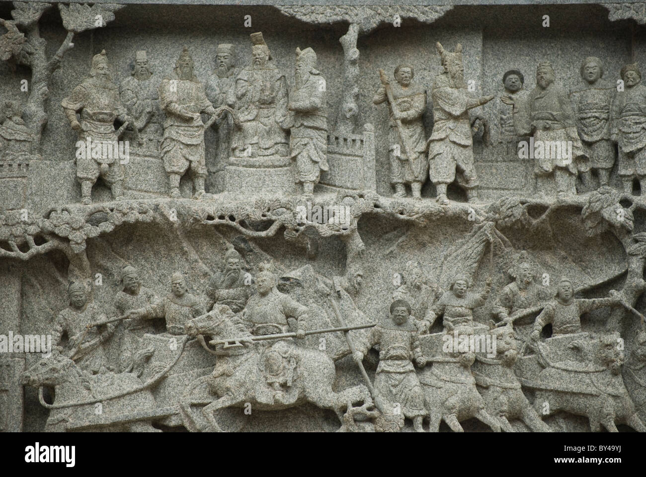 Beautiful stone carving at the entrance of the Tomb of Mr. Tan Kah Kee (Chen Jiageng) at Jimei, Xiamen Stock Photo