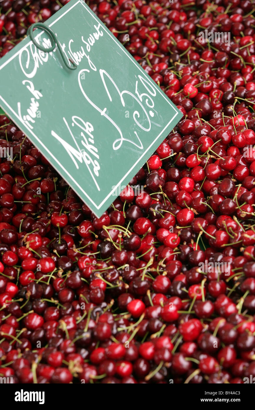 Cherries in French food market Stock Photo Alamy