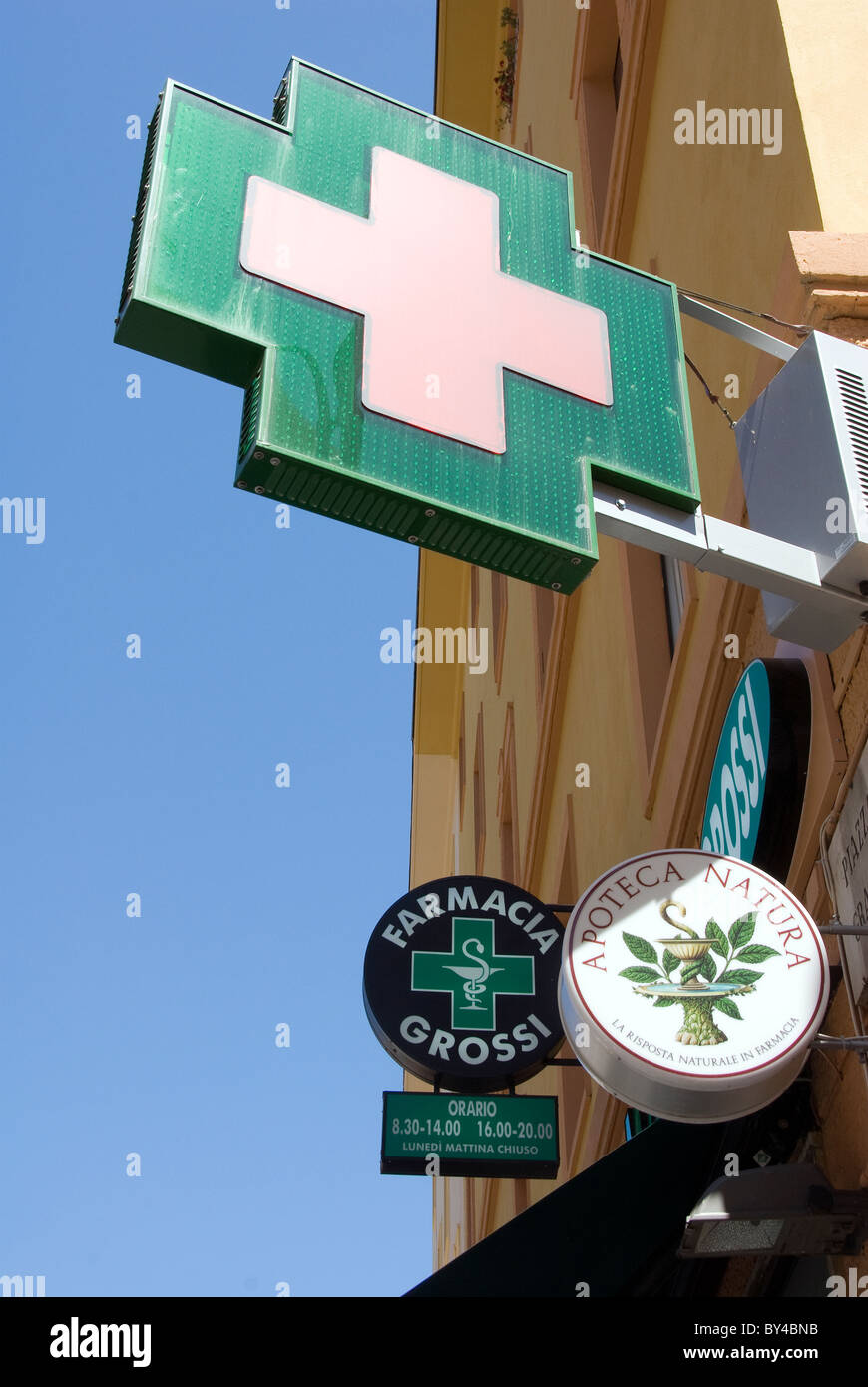 Pharmacy sign with natural therepy, Livorno Italy Stock Photo