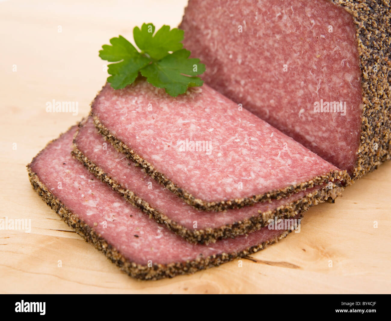Peppered German Salami Stock Photo Alamy