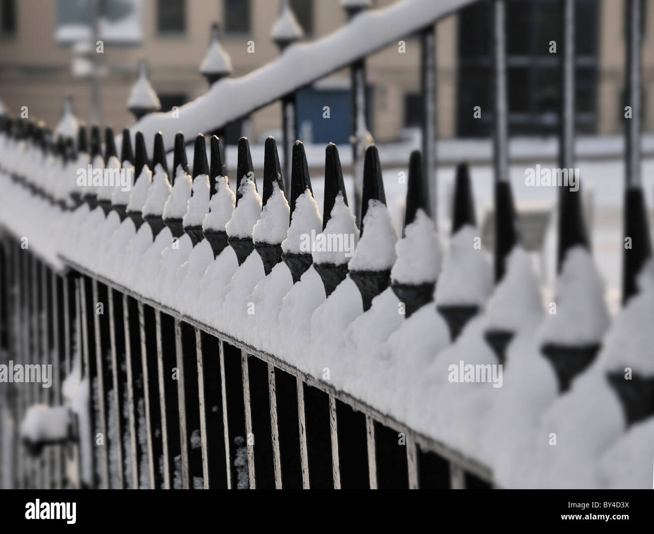 Snow covered railings Stock Photo - Alamy