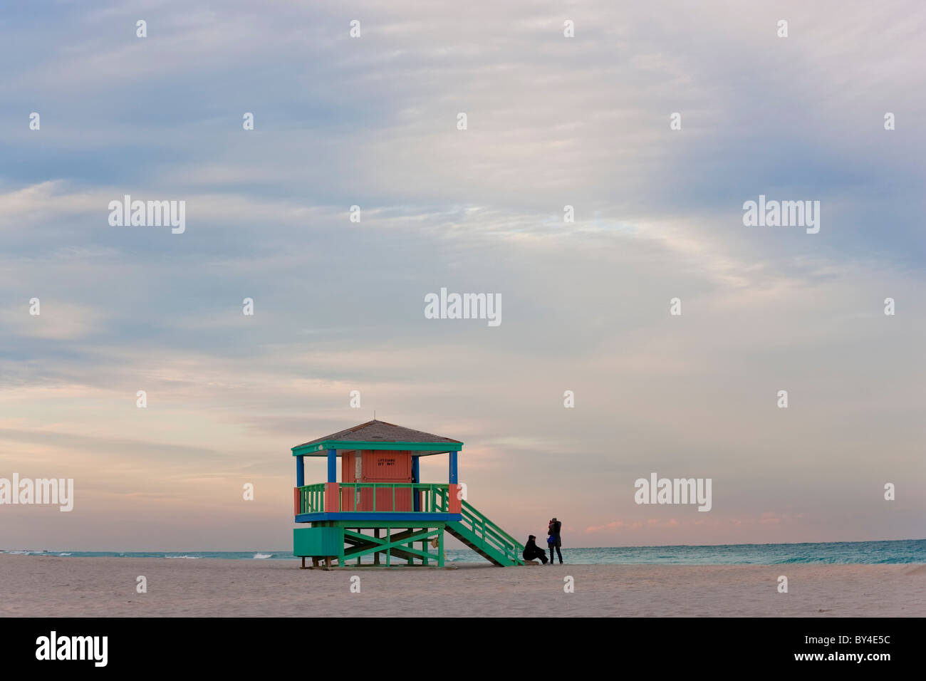 Lifeguard Hut, early morning, South Beach, Miami, Florida, USA Stock Photo