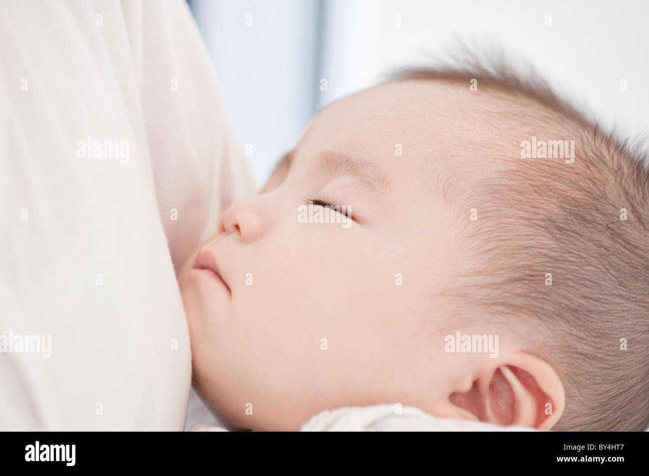 Baby boy sleeping in mother's arm Stock Photo Alamy