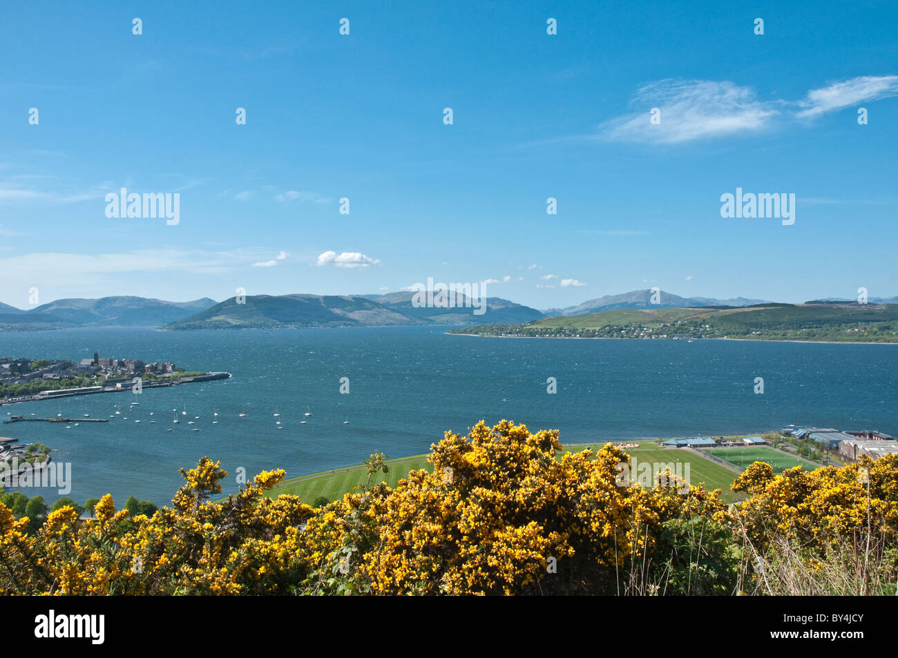 View from Lyle Hill Greenock Inverclyde looking over River Clyde Scotland Stock Photo