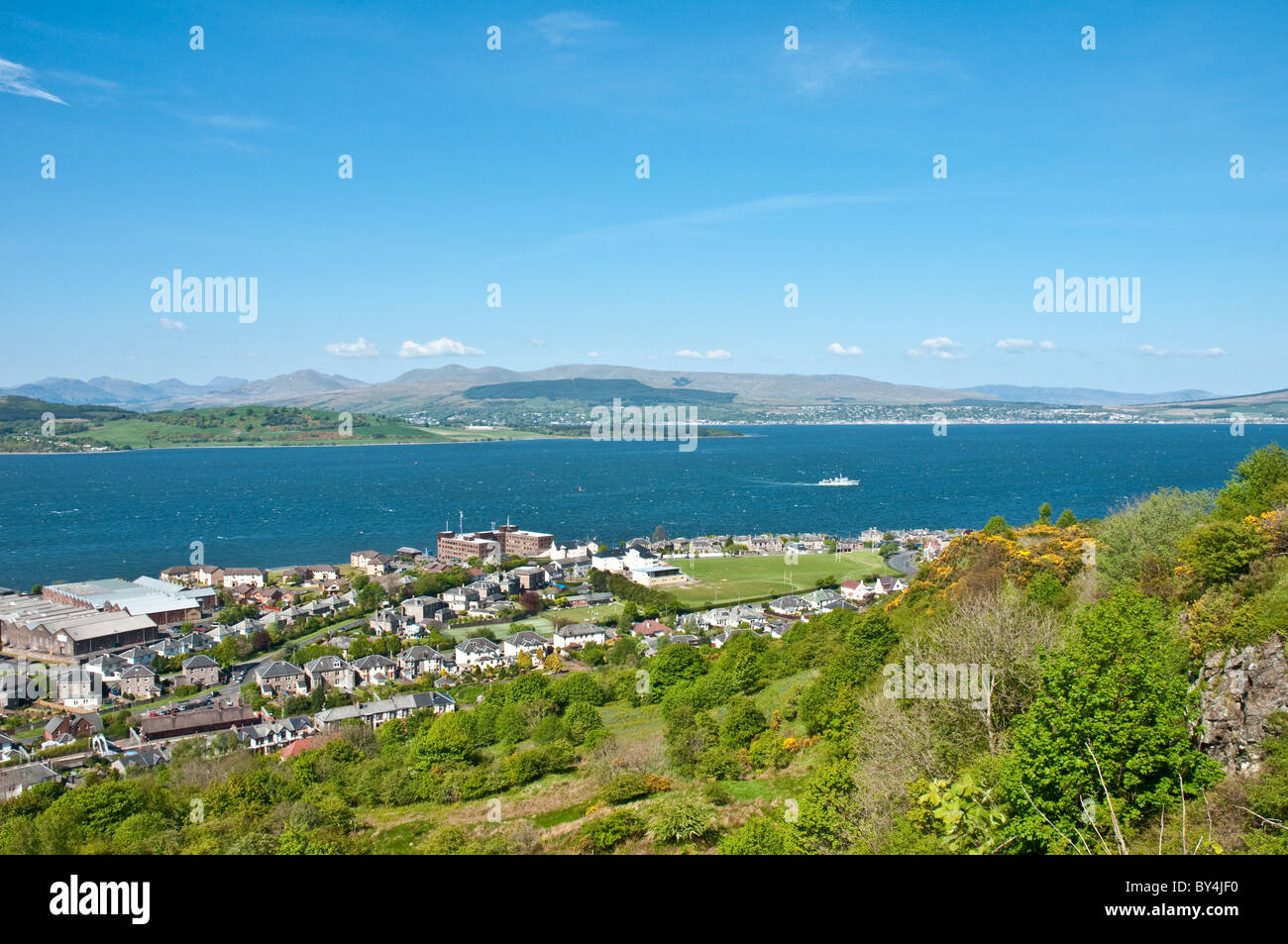 View from Lyle Hill Greenock Inverclyde looking over River Clyde Scotland Stock Photo