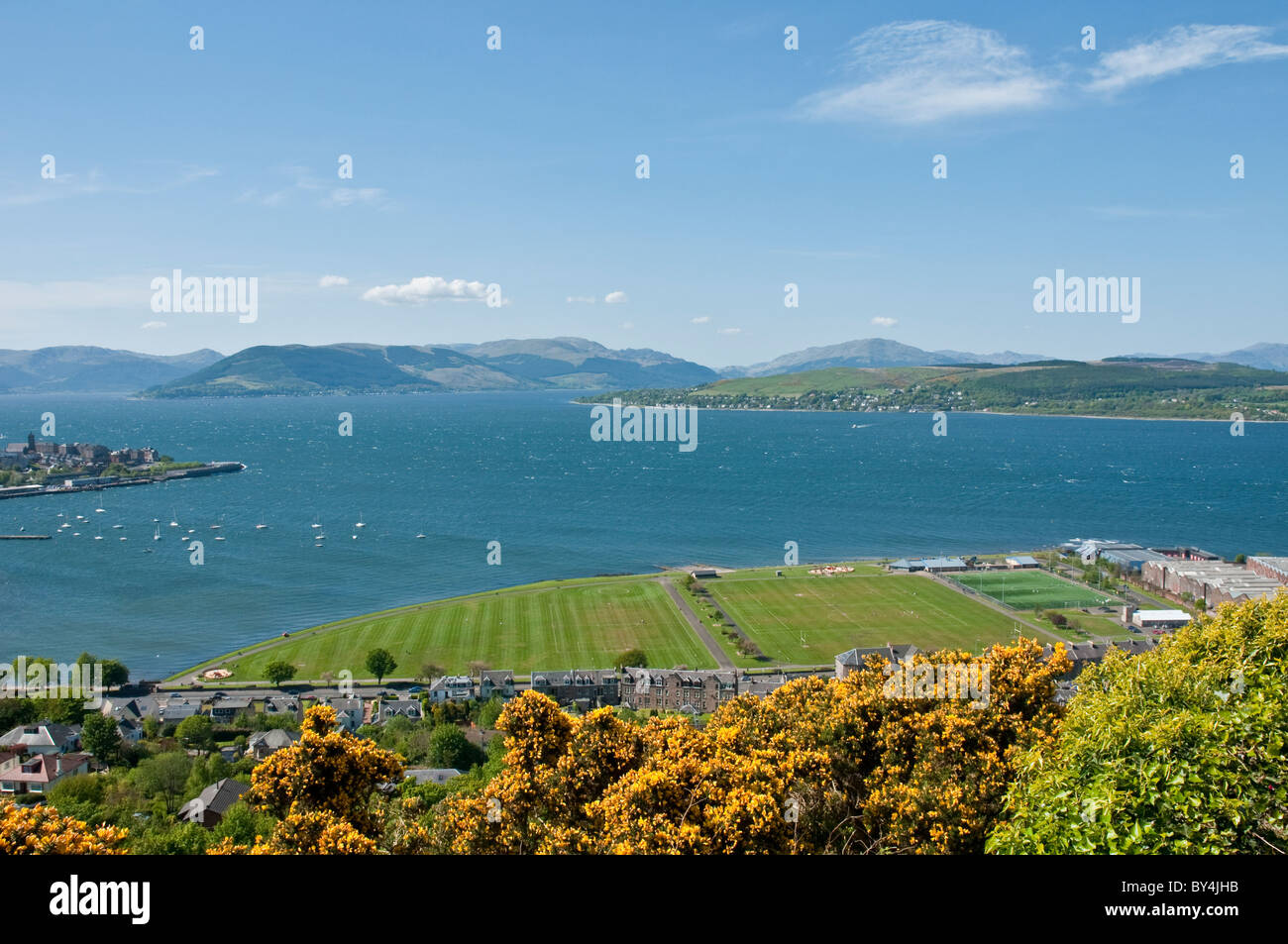 View from Lyle Hill Greenock Inverclyde looking over River Clyde ...