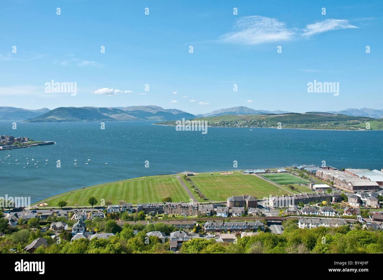 View from Lyle Hill Greenock Inverclyde looking over River Clyde Scotland Stock Photo