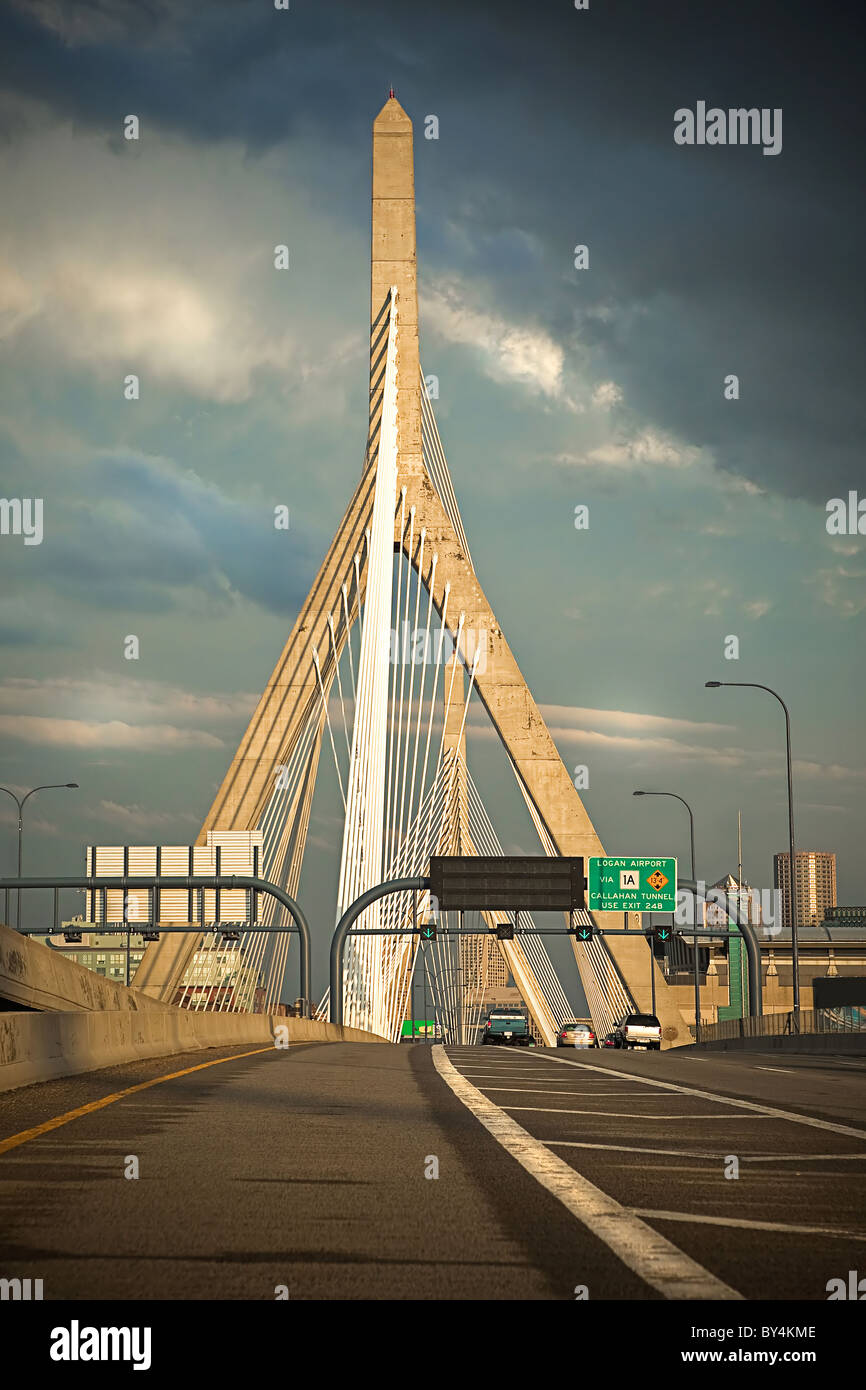 Boston's Leonard P Zakim Cable Stay Bridge Stock Photo