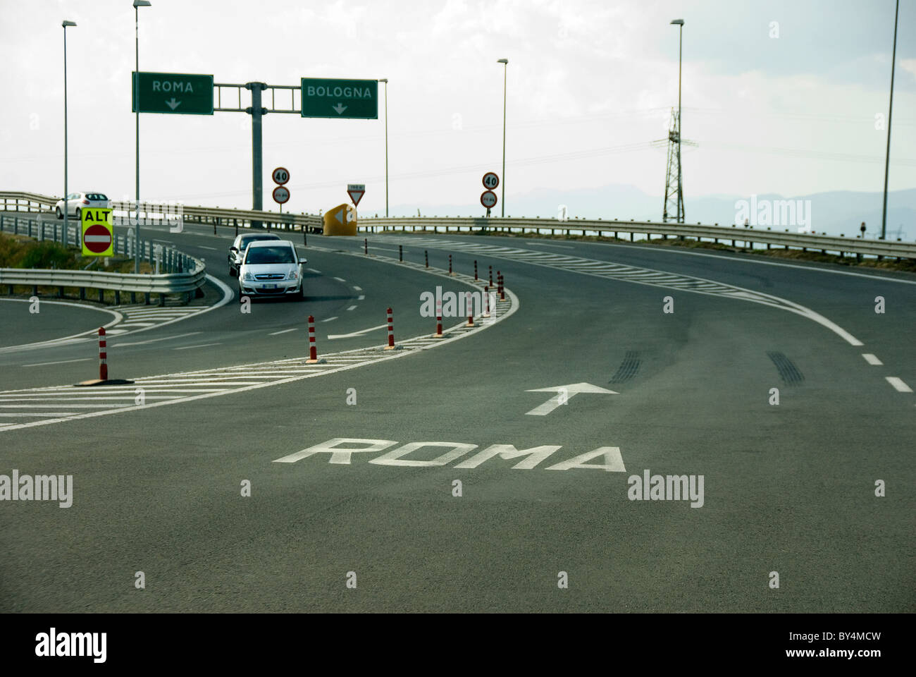 Approach ramp to the A1 Autostrada in the direction of Rome Stock Photo