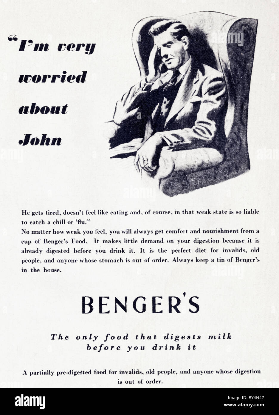 1950s advertisement for Benger's partially pre-digested food for invalids and old people Stock Photo
