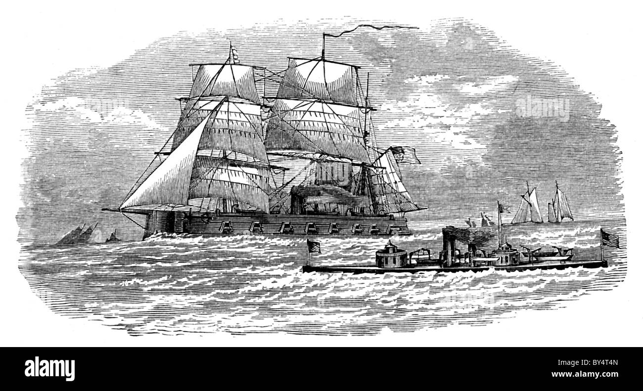 Built in Philadelphia, the New Ironsides was a very powerful vessel. It had a wooden hull covered with iron plates. Stock Photo