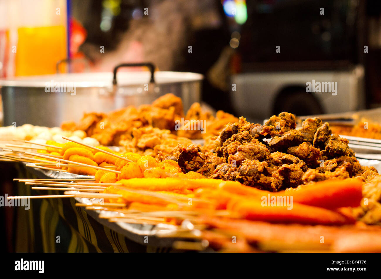 asian street food, night market scene in malaysia Stock Photo