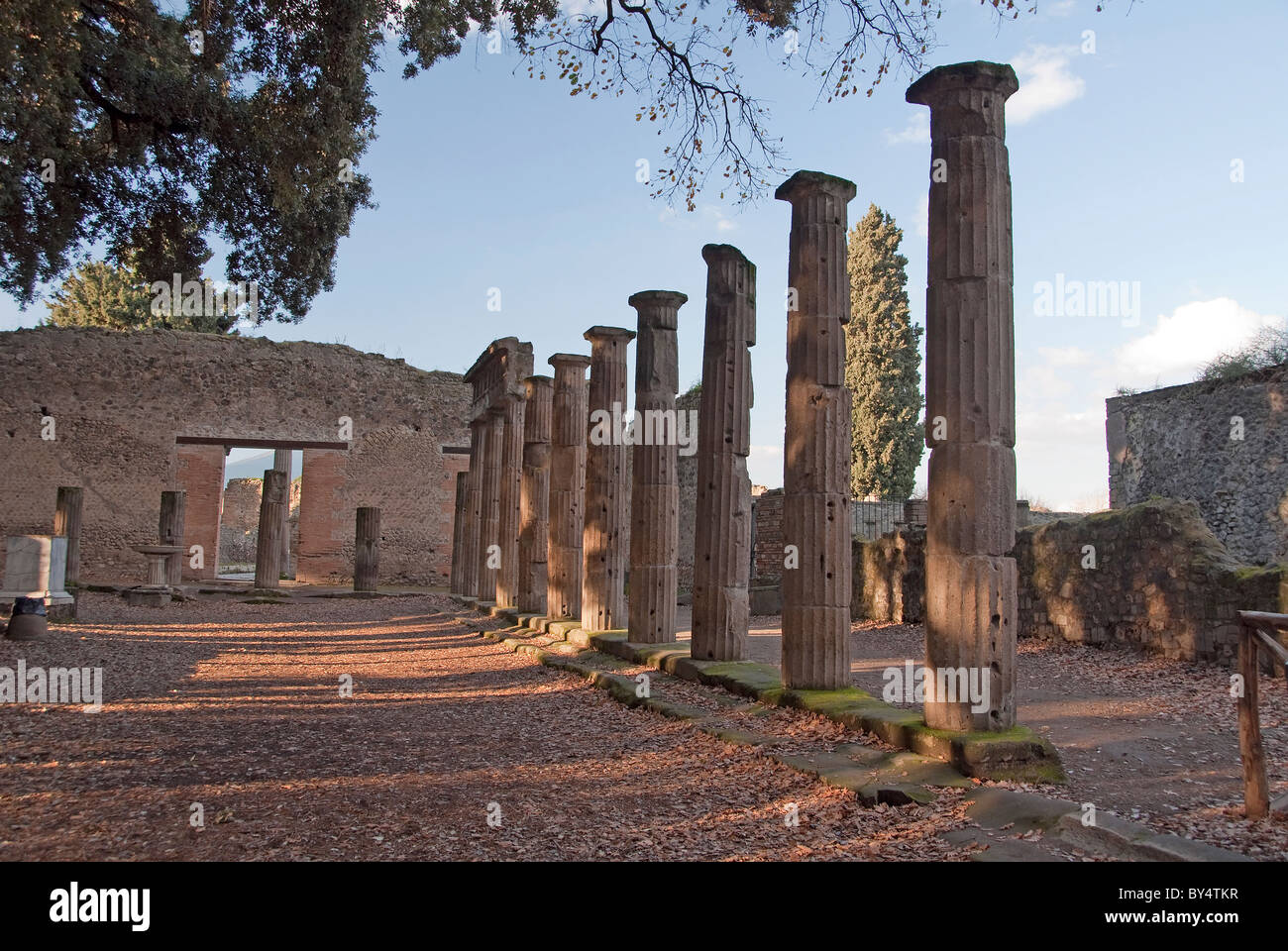 Columns standing in the Foro Triangulare or Triangular Forum, Pompeii, Naples Stock Photo