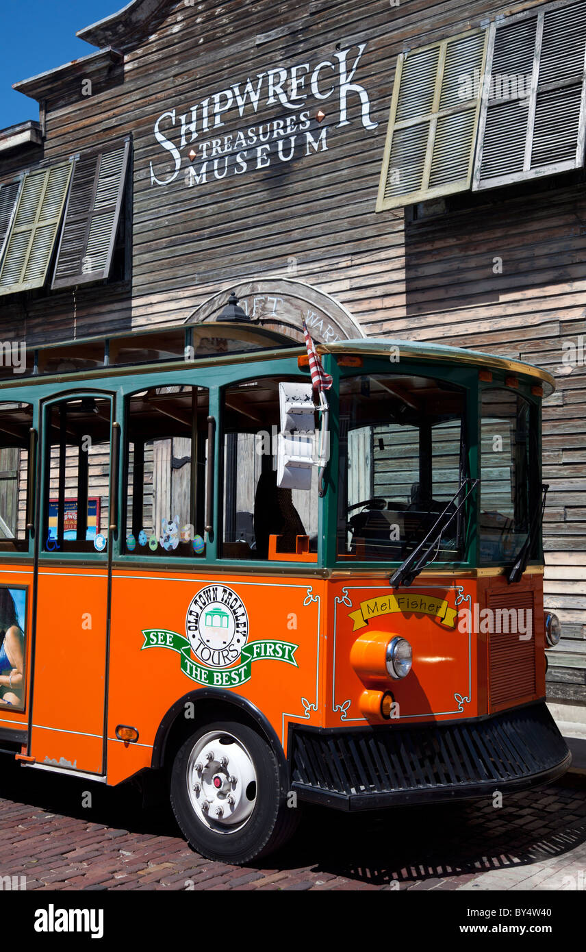 Sightseeing Tour Bus in front of the Shipwreck Museum, Key, West