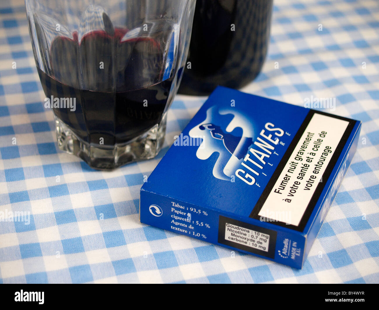 French cigarettes and wine Stock Photo