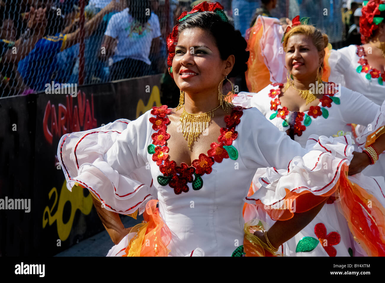 Colombian women dance Cumbia during the Carnival in Barranquilla, Colombia. Stock Photo
