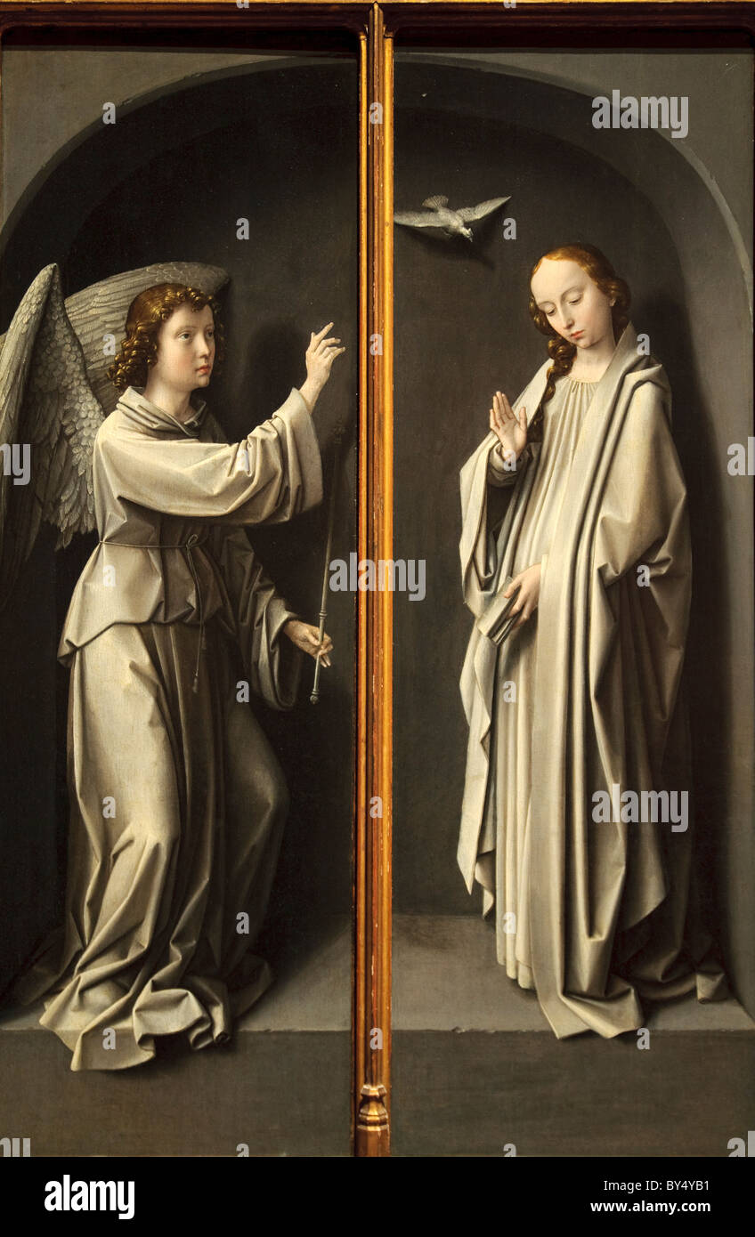 Archangel Gabriel; The Virgin Annunciate, ca. 1510, by Gerard David Stock Photo