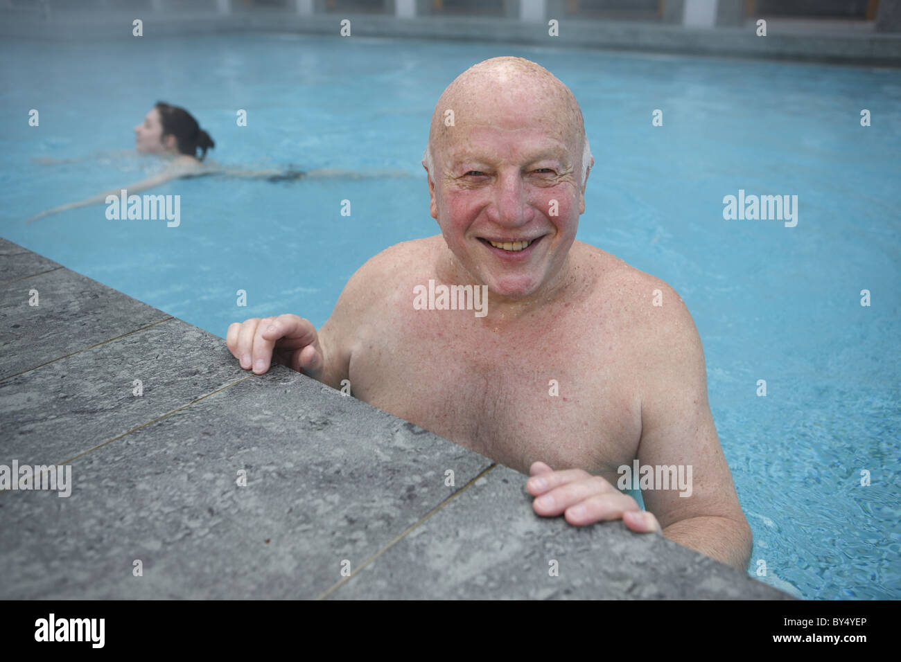 Germany, Bad Saarow, 20110117, men in a worm water basin, ©  Gerhard Leber Stock Photo