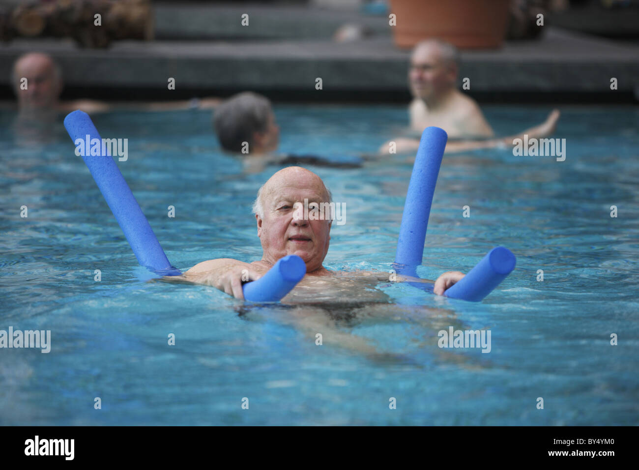 Germany, Bad Saarow, 20110117, men in a worm water basin, ©  Gerhard Leber Stock Photo