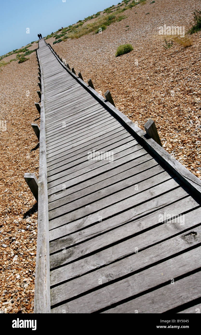 Walkway to the beach at Dungeness, Kent, provided by the Heritage Lottery Fund. Stock Photo