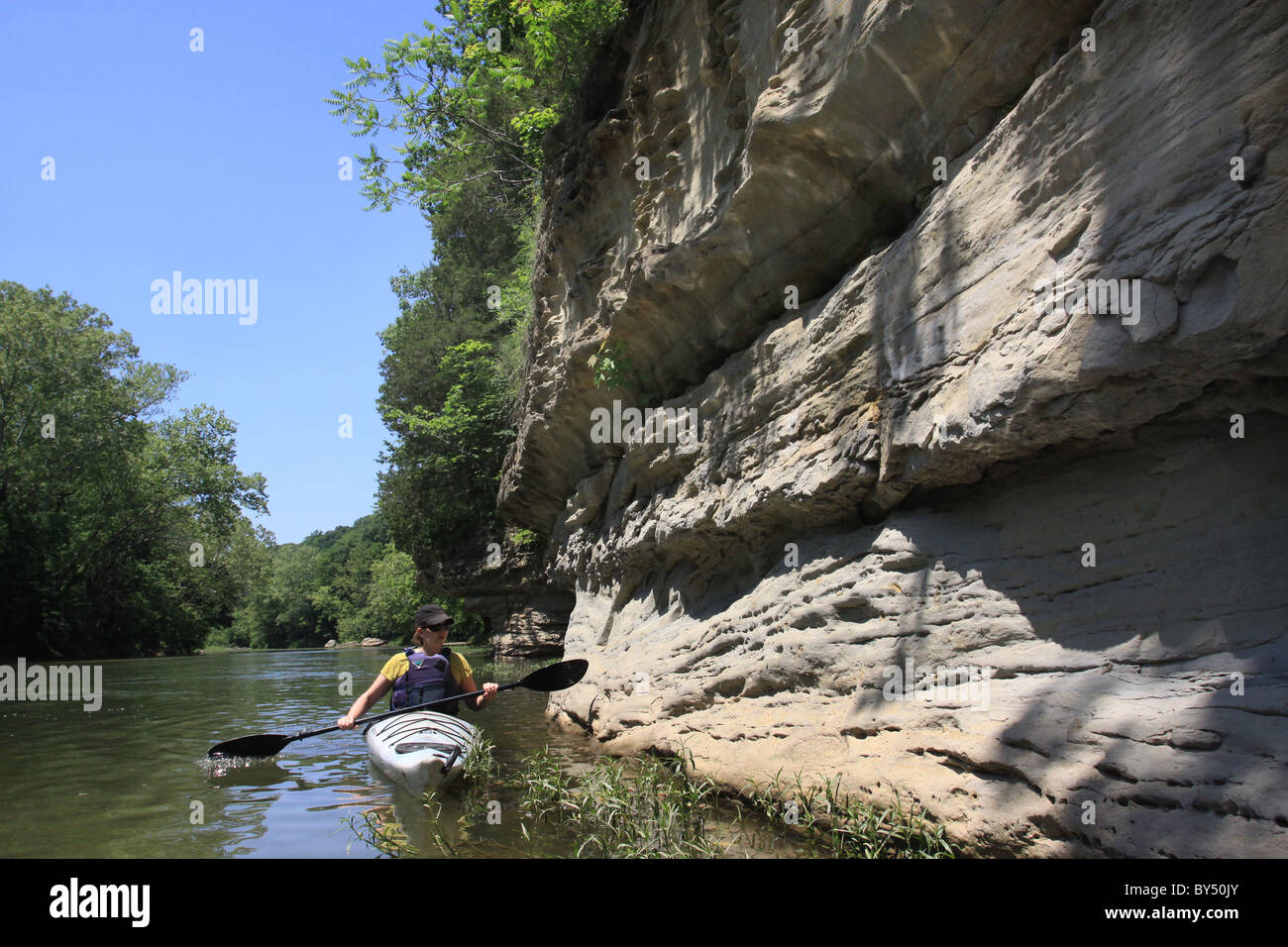 kayaker sandstone cliff Sugar Creek Turkey Run State Park Indiana Stock Photo Alamy