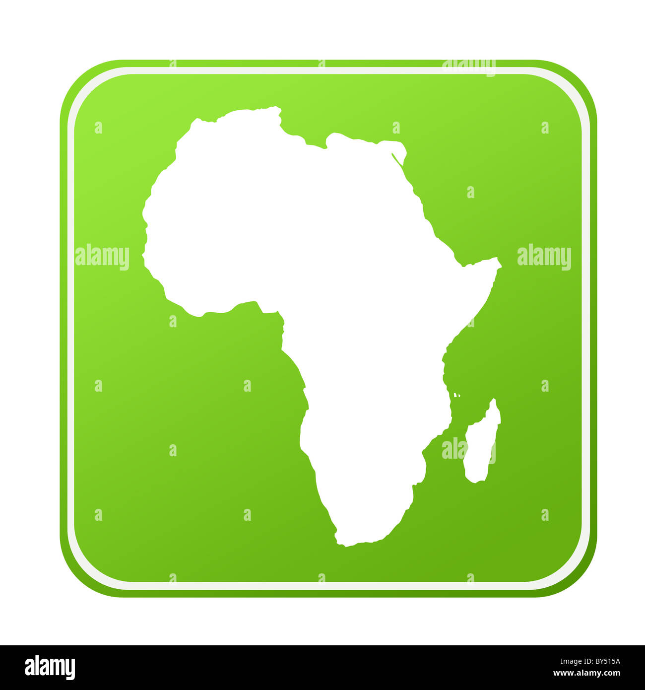 Silhouetted map of Africa on green Eco button, isolated on white background. Stock Photo