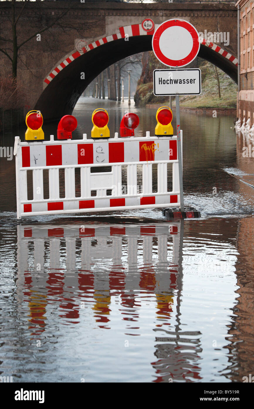 flooding of a road in Halle (Saale) Stock Photo