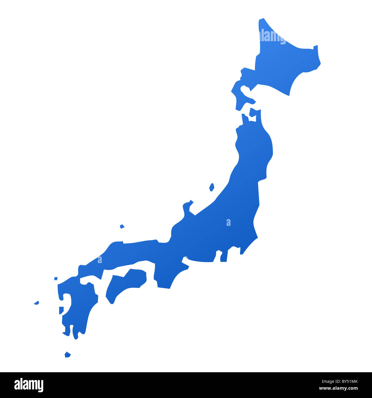 Blue map of Japan, isolated on white background with clipping path. Stock Photo