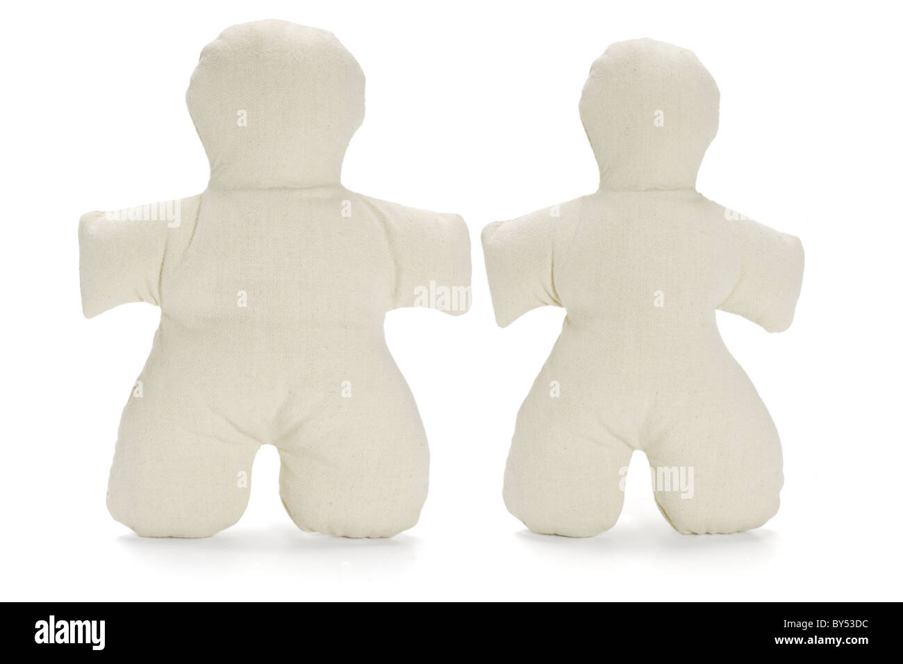 pair of soft stuffed dummy dolls on white background Stock Photo