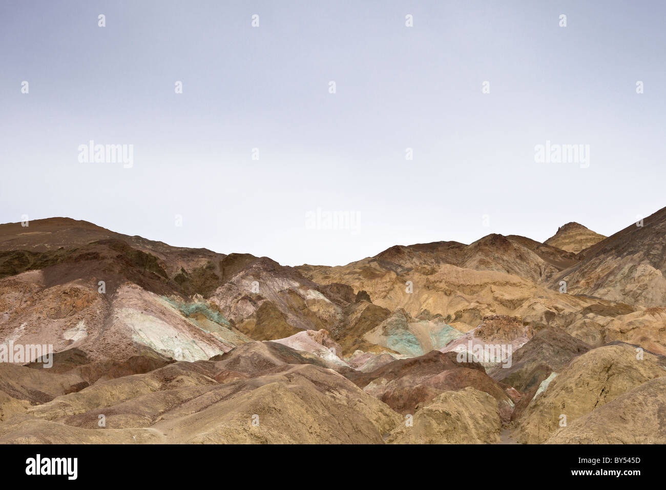 Oxidized minerals form the multicolored Artist's Palette along Artists Drive in Death Valley National Park, California, USA. Stock Photo