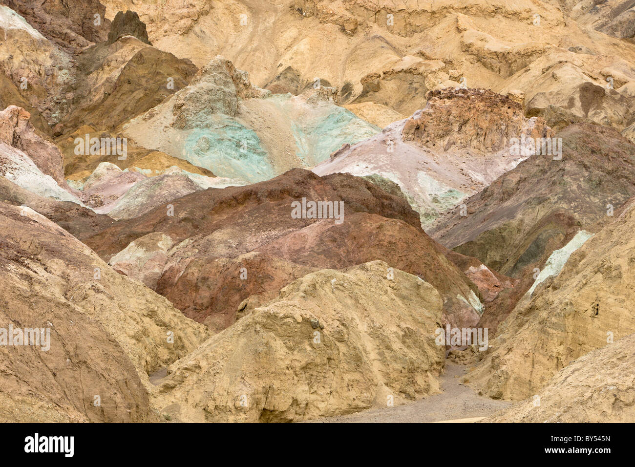 Oxidized minerals form the multicolored Artist's Palette along Artists Drive in Death Valley National Park, California, USA. Stock Photo