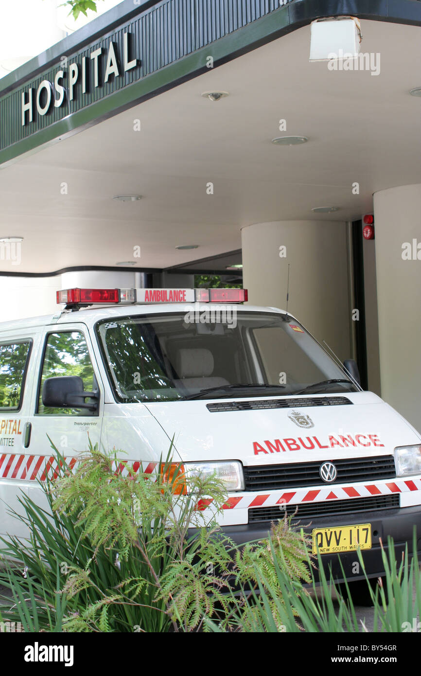 Stationary New South Wales ambulance in the Emergency Bay of St Vincent's Hospital, Sydney, New South Wales, Australia Stock Photo