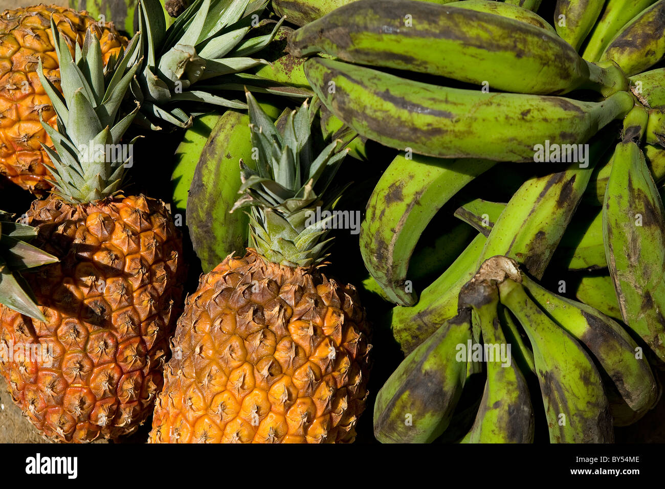 Close-up of fresh pineapple and plantains, Bogota, Colombia Stock Photo
